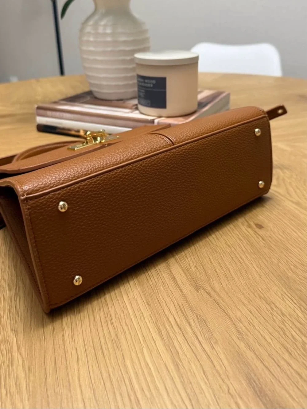 JW PEI Structured Top-Handle Satchel in Cognac